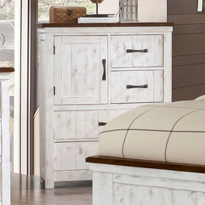 Furniture of America Alyson Wood Chest w/4 Drawers & Door, Distressed White/Walnut