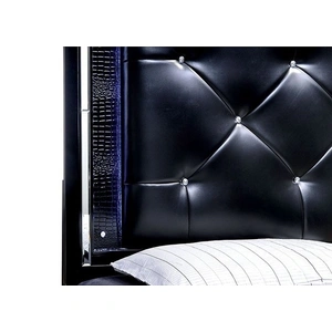 Furniture of America Bellanova Mirror/Leatherette/Wood Tufted Panel Bed w/LED Ligths, Black