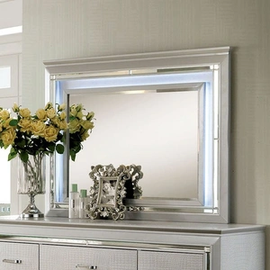 Furniture of America Bellanova Leatherette/Wood Rectangular Mirror w/LED Light, Black