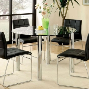 Furniture of America Kona I Glass/Metal Round Dining Table, Chrome