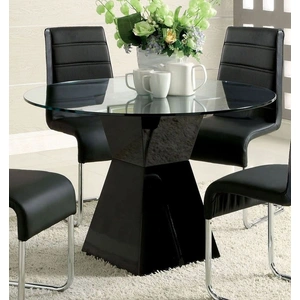 Furniture of America Mauna Glass/Wood Round Dining Table, Black