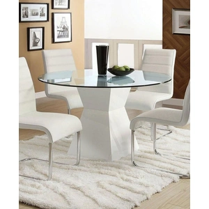 Furniture of America Mauna Glass/Wood Round Dining Table, White