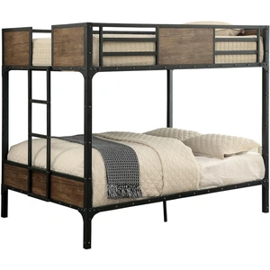 Furniture of America Clapton Metal/Wood Bunk Bed, Full Size, Black/Brown