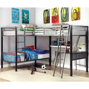 Furniture of America Ballarat Metal Triple Bunk Bed w/Desk, Twin Size, Silver