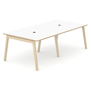 NARBUTAS Nova Wood Rectangular Melamine 10-Person Office Meeting Table w/2 Power Sockets & 2 Metal Cable Trays