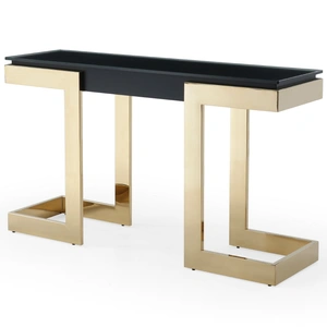Whiteline Modern Living Sumo Glass Console Table, Black/Gold
