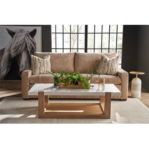 Universal Furniture Ellis Quarz/Wood Rectangular Coffee Table, White/Natural Oak