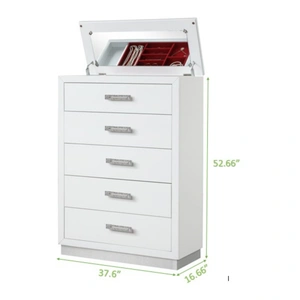 Galaxy Home Furnishings Coco 5-Drawer Wood Veneer Chest w/Mirror Lid on Top, Milky White