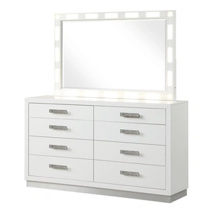 Galaxy Home Furnishings Coco 8-Drawer Wood Veneer Dresser with Jewelry Section, Milky White