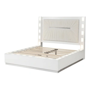 Galaxy Home Furnishings Coco Bed with Plush Upholstered Headboard & LED Lighting, Milky White