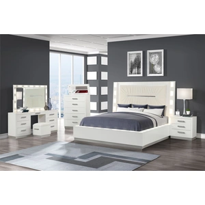 Galaxy Home Furnishings Coco Bed with Plush Upholstered Headboard & LED Lighting, Milky White