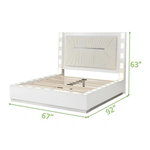 Galaxy Home Furnishings Coco Bed with Plush Upholstered Headboard & LED Lighting, Milky White