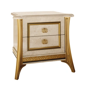 ESF Furniture Melodia Nightstand w/2 Drawers, Beige/Gold