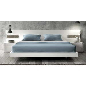 J&M Furniture Amora Premium LED Platform Bed, White Lacquer/Stone Slate