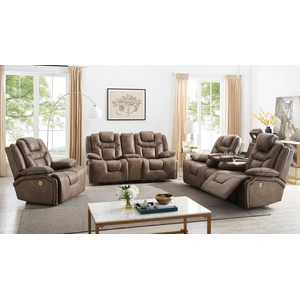 Cosmos Furniture Asher Power Reclining Living Set with USB Ports and Reading Lights, Brown