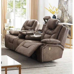 Cosmos Furniture Asher Power Reclining Sofa with DDT, Reading Light & USB Port, Brown
