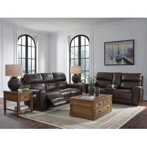 Ashley Furniture Crossplex Leather/PVC Power Reclining Living Set, Smoke