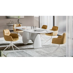 Calligaris Cocoon Fabric/Metal 360° Swivel Customizable Padded Plush Seat Dining Armchair (Set of 4)