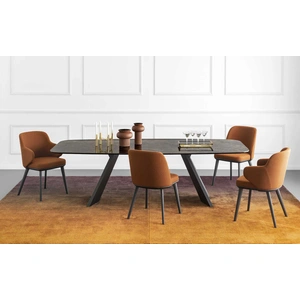 Calligaris Icaro W78.7-inch Ceramic/Wood Customizable Elliptical Dining Table
