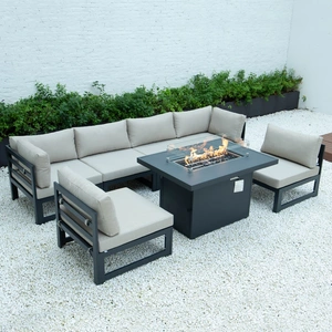 LeisureMod Chelsea 7-Piece Patio Polyester Set w/Fire Pit Table