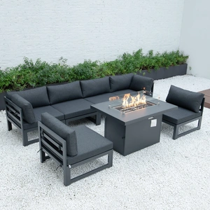 LeisureMod Chelsea 7-Piece Patio Polyester Set w/Fire Pit Table