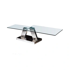 Pantek Furniture CT 655 Rotatable Rectangle Glass Top Coffee Table, Silver