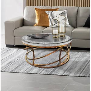 Furnings Timeless Round Coffee Table with Diamond Encrusted Accent, Gold