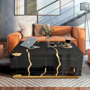 Furnings Timeless CTC015BKG Rectangular Coffee Table, Black & Gold