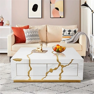 Furnings Timeless Rectangular Coffee Table, White & Gold