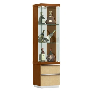 Pantek Furniture CU 293 18-inch 1-Door 2-Drawer Curio w/Lamp, High Gloss 2 Tone Cherry