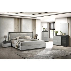 J&M Furniture Cube Nightstand w/Drawer, Grey/Black