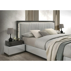J&M Furniture Cube Fabric Panel Bed w/LED, Grey/Black