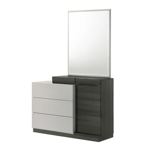 J&M Furniture Cube Fabric Bedroom Set w/LED , Grey/Black