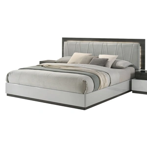 J&M Furniture Cube Fabric Bedroom Set w/LED , Grey/Black