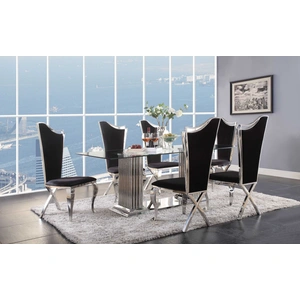ACME Cyrene Glass/Metal Rectangular Dining Set, Composition 2, Clear/Stainless Steel