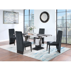 Global Furniture USA D12 Faux Marble Rectangular Dining Room Set in Black/White
