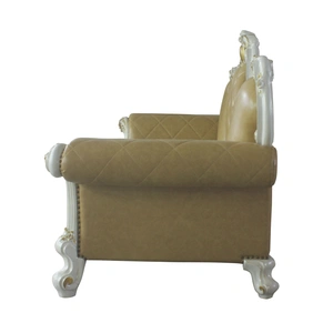 ACME Picardy Wood/PU Sofa, Antique Pearl/Butterscotch