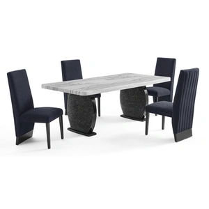 Global Furniture USA D2502 Faux Marble Rectangular Dining Room Set with D12 Chairs in Black