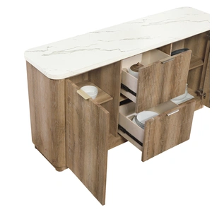 Global Furniture USA D2504 2-Drawer Marble Top Buffet with 2 Doors in Natural/White