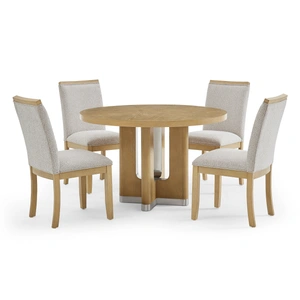 Global Furniture USA D3124 Wood Veneer Round Dining Room Set with D1248 Chairs in Natural