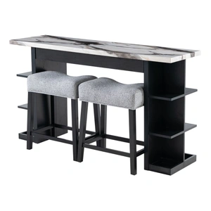 Global Furniture USA D3232 Faux Marble Bar Table with 2 Fabric Stools in Light Grey