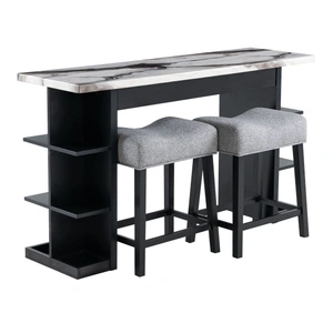Global Furniture USA D3232 Faux Marble Bar Table with 2 Fabric Stools in Light Grey
