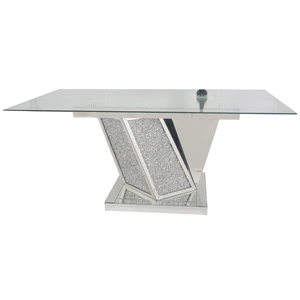 Cnc Industrial SM Rectangular Glass Top Dining Table, Silver