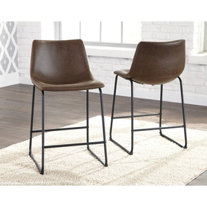 Ashley Furniture Centiar Mid-Century Brown Faux Leather Bar Height Stool, Brown (Set of 2)