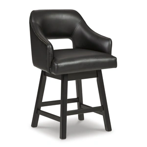 Ashley Furniture Tallenger Swivel Barstool - Black Faux Leather & Wood | Sohomod, Black/Dark Brown (Set of 2)
