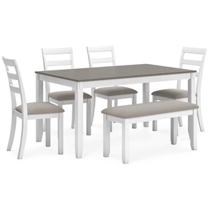 Ashley Furniture Stonehollow 6-Piece Dining Set - White & Gray Table & Bench | Sohomod, White/Gray