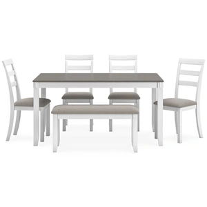 Ashley Furniture Stonehollow 6-Piece Dining Set - White & Gray Table & Bench | Sohomod, White/Gray