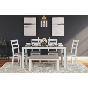 Ashley Furniture Stonehollow 6-Piece Dining Set - White & Gray Table & Bench | Sohomod, White/Gray