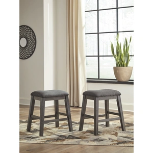 Ashley Furniture Caitbrook Antiqued Gray Wood & Upholstered Counter Stool, Gray (Set of 2)