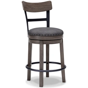Ashley Furniture Caitbrook Gray Wood Swivel Barstool with Upholstered Back, Gray